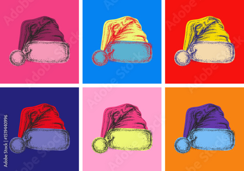 Santa Claus Hat Isolated Hand Drawn Vector llustration Sketch Pop Art Style