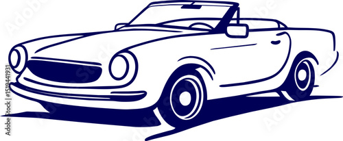 Car vector illustration. Convertible Car outline. Passenger car line art vector. Red cabriolet cartoon vector illustration. Fashionable summer car without roof flat color object.