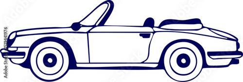 Car vector illustration. Convertible Car outline. Passenger car line art vector. Red cabriolet cartoon vector illustration. Fashionable summer car without roof flat color object.