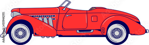 Car vector illustration. Convertible Car colorful vector. Passenger car. Red cabriolet cartoon vector illustration. Fashionable summer car without roof flat color object.