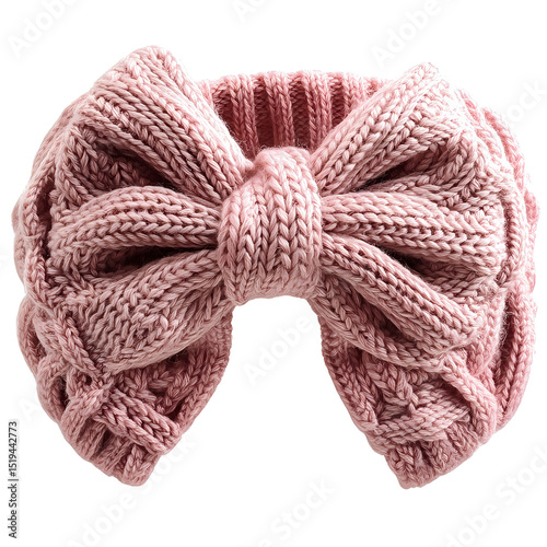 Cozy knitted headband in soft pink, featuring a stylish bow, perfect for winter fashion or casual outings.