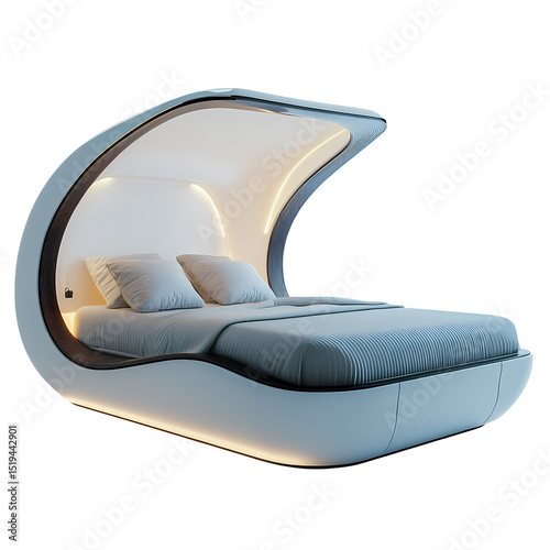 Futuristic bed design featuring soft curved lines and integrated lighting for modern living spaces.