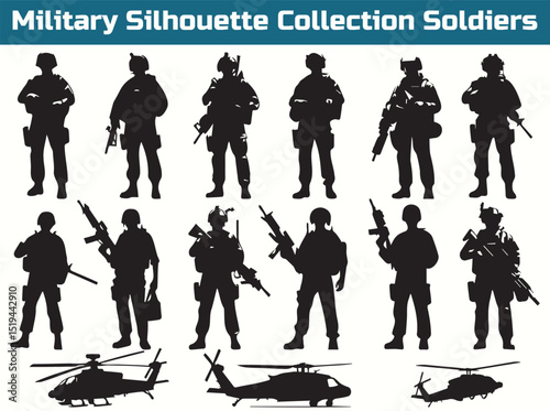 Military Soldier Silhouettes with American Flag Art Set for Patriotic Decor