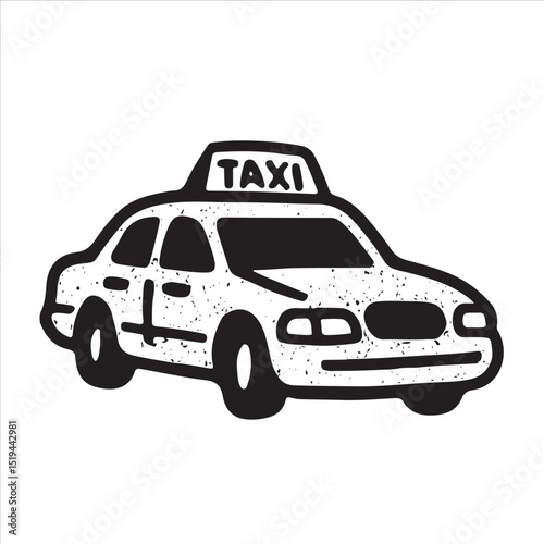 Simple black and white illustration of a taxi cab