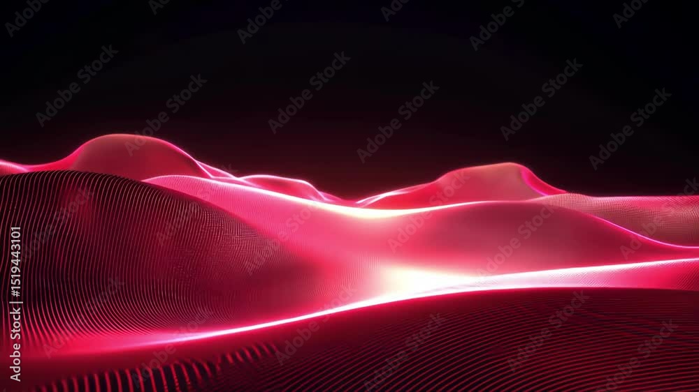 Abstract waves background, red waves, digital art, glowing surface and futuristic design element. Data visualization.