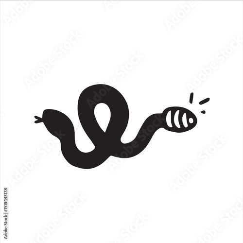 Black and white stylized snake with lightbulb-like object
