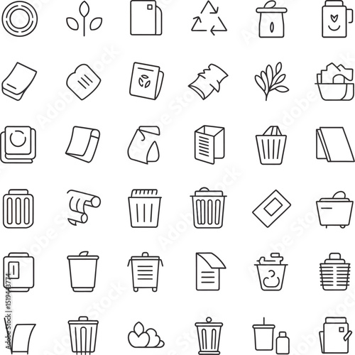 Vector icons set of trash can recycle bin paper waste management and environmental protection symbols editable stock vector illustration