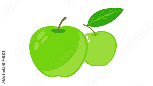 Bright green apples with leaves displayed together on a white background showcasing their freshness and appeal