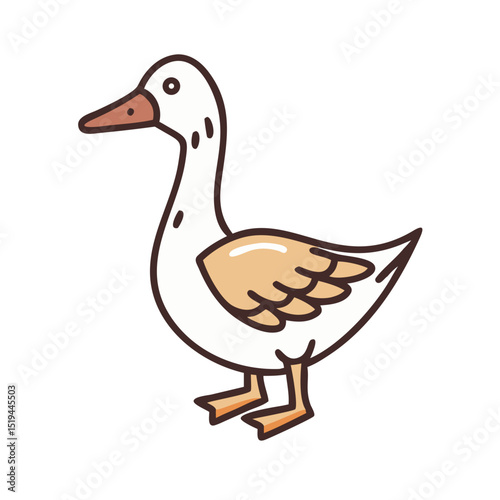 Elegant white duck standing gracefully on a white background showcasing its unique features and charm