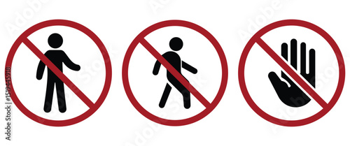 Prohibited Signs Icon Set   Red Warning Labels for No Entry, Ban, and Do Not Touch