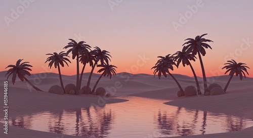 Tropical sunset over the beach with palm tree silhouettes and an orange sky