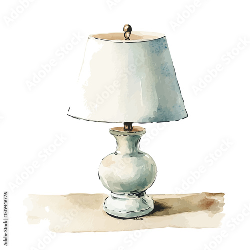 Bedside Lamp, watercolor painting vector, high quality, isolated on a white background.