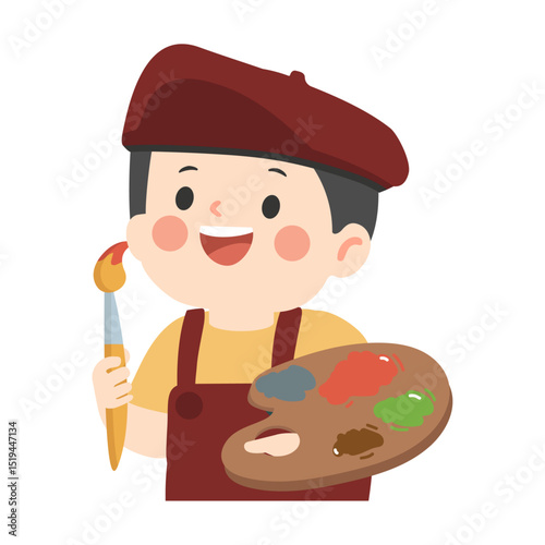 Illustration of Artist with Palette and Brush