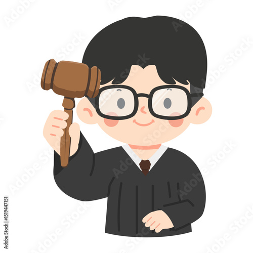 Cartoon Illustration of Judge Holding Gavel