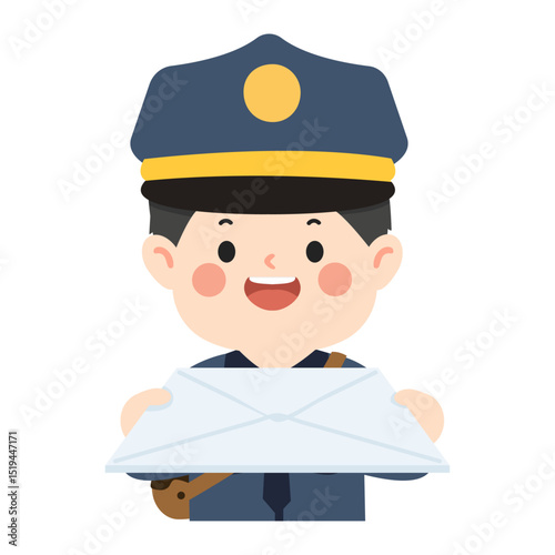 Cute Mail Carrier Character with Letter