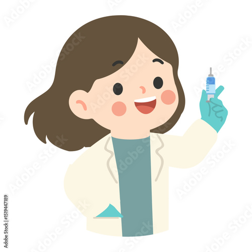 Cartoon Illustration of Doctor with Syringe