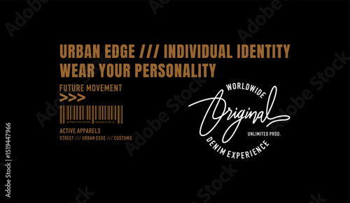 Urban edge, identity, abstract typography motivational quotes modern design slogan. Vector illustration graphics print t shirt, apparel, background, poster, banner, postcard or social media content.