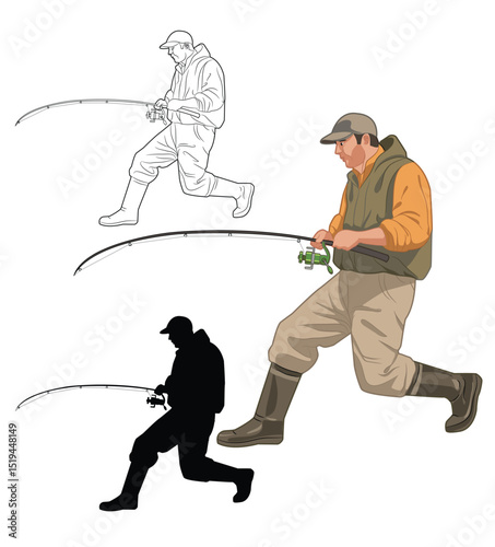 man fishing isolated on white background