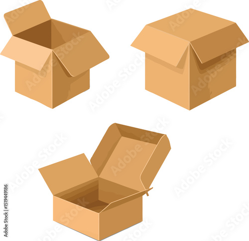 Boxes cardboard packaging mockups delivery open closed white brown shipping moving storage containers 3d vector editable stock vector illustration