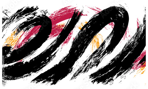 Vector punk background with thick hand-drawn brush strokes, abstract grunge texture, bold distressed paint smears, irregular painted lines, expressive curved strokes, vector illustration.