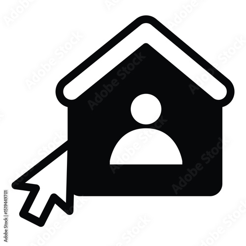 Home user and mouse cursor solid icon, remote work concept. Vector graphics. User house with mouse pointer sign on white background, style mobile or design.