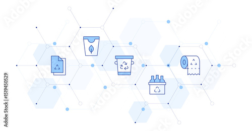 Recycling Banner Vector Illustration with Icon Style in Between. Line Duotone icon. Containing. recycling paper, eco packaging, recycle bin, recycling, recycle