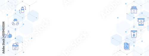 Recycling Banner Vector Illustration with Two-sided Icon Style. Line Duotone icon. Containing. plastic bottle, recycling, glass recycling, paper, recycling paper, eco packaging, recycle bin