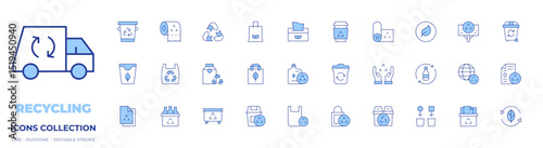 Recycling icons collection. Line Duotone style, editable stroke. recycling paper, recycling, trash, recycled bag, eco packaging, recycle, recycle bin, recycled, eco, recyclable
