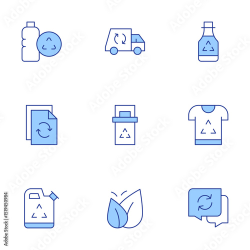 Recycling icons set. Line Duotone style, editable stroke. recyclable, recycling truck, recycled, recycle, recycling, recycled paper, recycling point