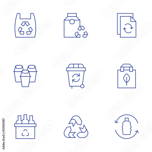 Recycling icons set. Thin Line style, editable stroke. recycle, recycling, recycle bin, recycled paper, recycled bag