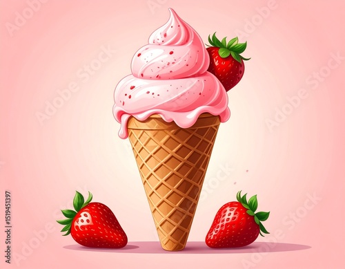 Generated image : appétissante glace à la fraise en cornet photo