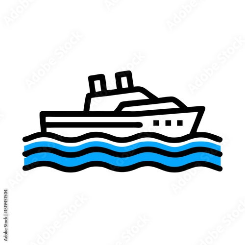 Boat sailing on waves in a calm sea during a clear day with blue sky and gentle horizon line