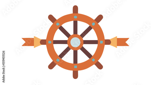 Colorful ship's wheel design with arrows on a plain background representing nautical themes and adventure