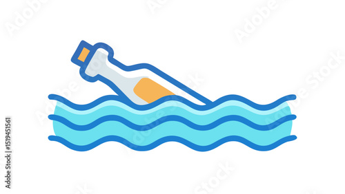Message in a bottle floats gently in clear blue water on a sunny day near a tranquil shoreline