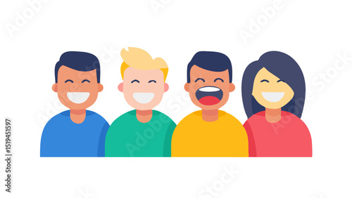 Four smiling friends enjoying a moment of joy together in a casual setting during the daytime