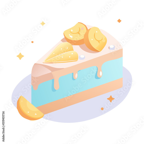 Delicious pastel blue cake with fruits served on a plate in a bright and cheerful setting