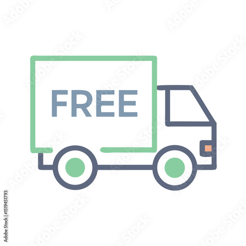 Delivery truck with free shipping text designed in minimalist style, emphasizing convenience in logistics and consumer services