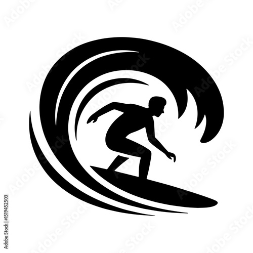Silhouette of surfer riding a large ocean wave vector illustration