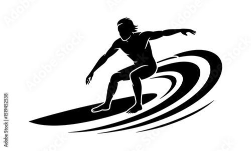 Silhouette of surfer riding a wave vector illustration