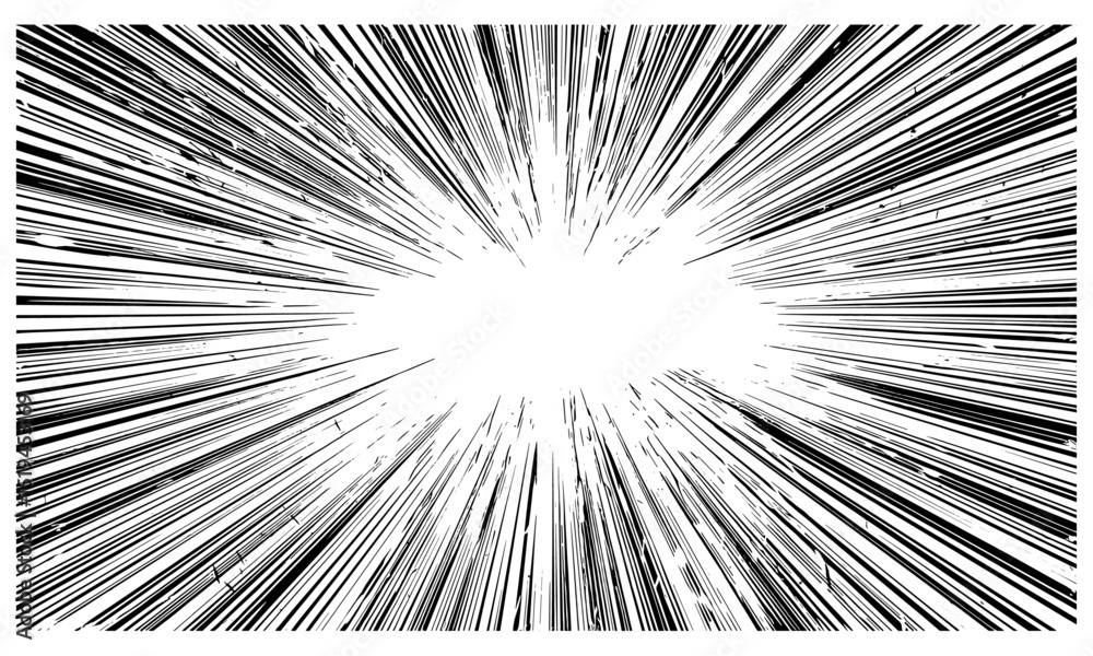 Vector illustration of blast motion effect, speed lines as manga comic effect, explosion frame, action background, anime glow, comic background, action burst, ray blast glow.