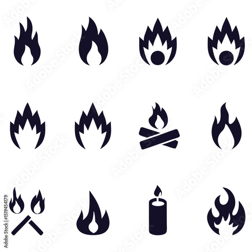 A vibrant vector set of fire and flame icons, perfect for hot danger sign illustrations or warm design elements