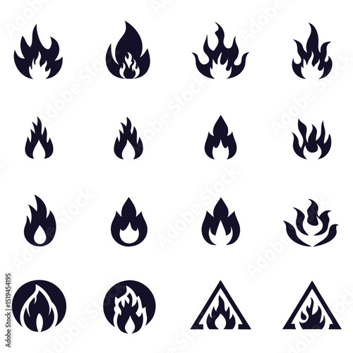 A versatile set of fire icons featuring flame, heat, and danger symbols for various design illustrations
