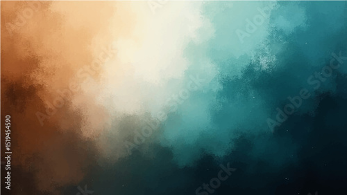 Abstract dark brown white and turquoise gradient noisy grain background texture.