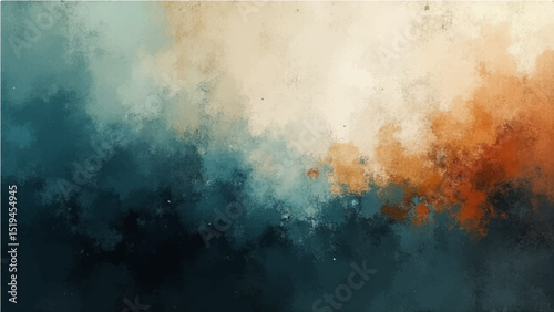 Abstract dark brown white and turquoise gradient noisy grain background texture.