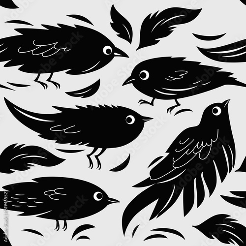 Seamless pattern with black birds