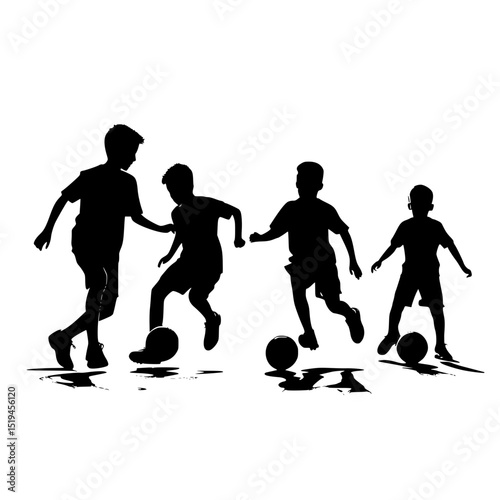  Children playing football silhouette