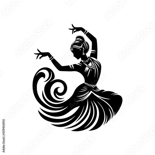 Elegant silhouette vector logo of a traditional Indian classical dancer in a graceful artistic pose