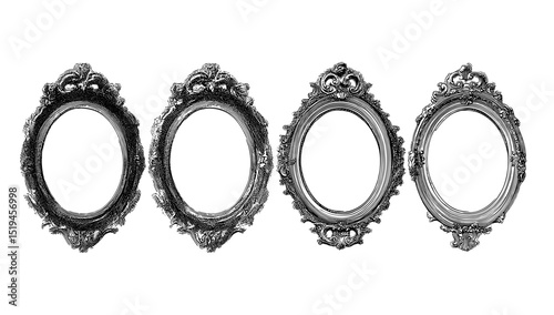 Retro vintage gothic mirror frames, ornate oval borders, stippled texture, vector illustration, antique baroque style, decorative design element, victorian halftone collage, banner.