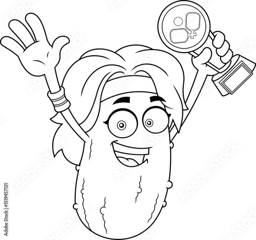 Funny Pickleball Girl Mascot Character Holding Golden Trophy and Waving