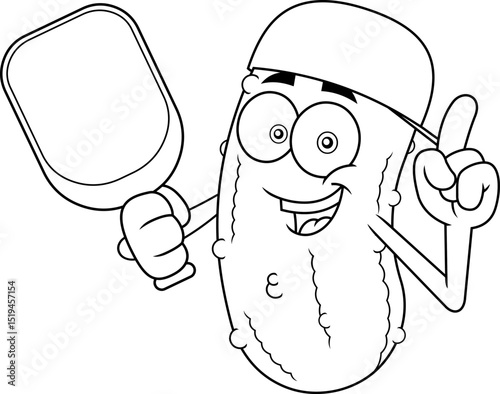 Funny Pickleball Cartoon Mascot Character With Cap And Paddle Pointing Up